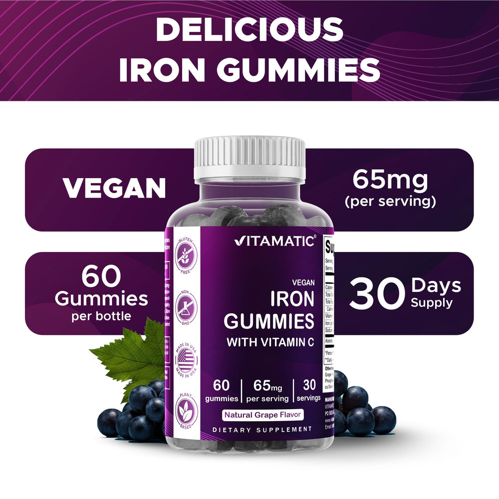 Vitamatic Iron 65 mg Gummies vegan-friendly plant-based formula for daily iron support