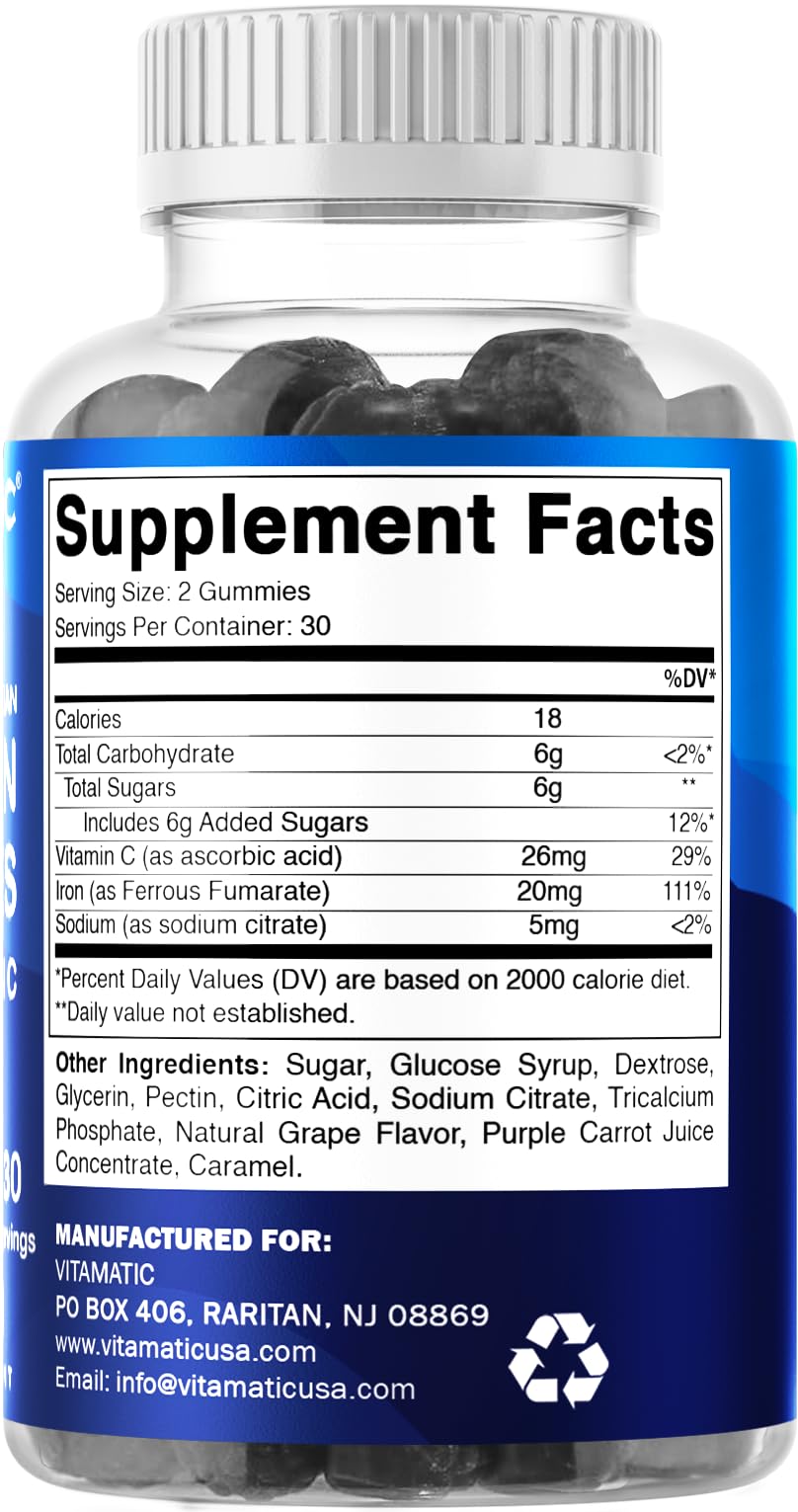 Vitamatic Iron Gummies with vitamin C for enhanced iron absorption