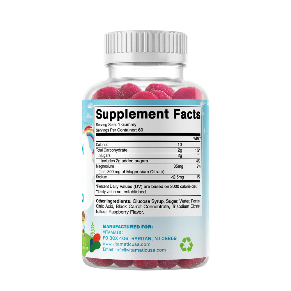 Back-label nutrition details on Vitamatic Gummies for serving information