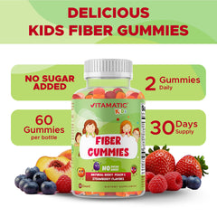 Vitamatic gummies with peach and strawberry notes highlighting natural flavors
