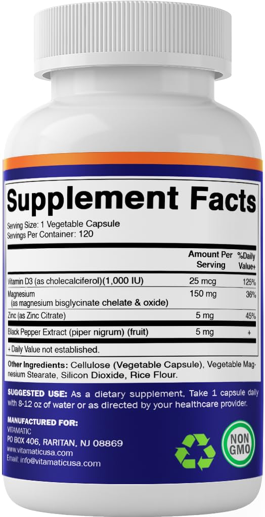 Vitamatic label lists 120 vegetarian capsules per bottle.