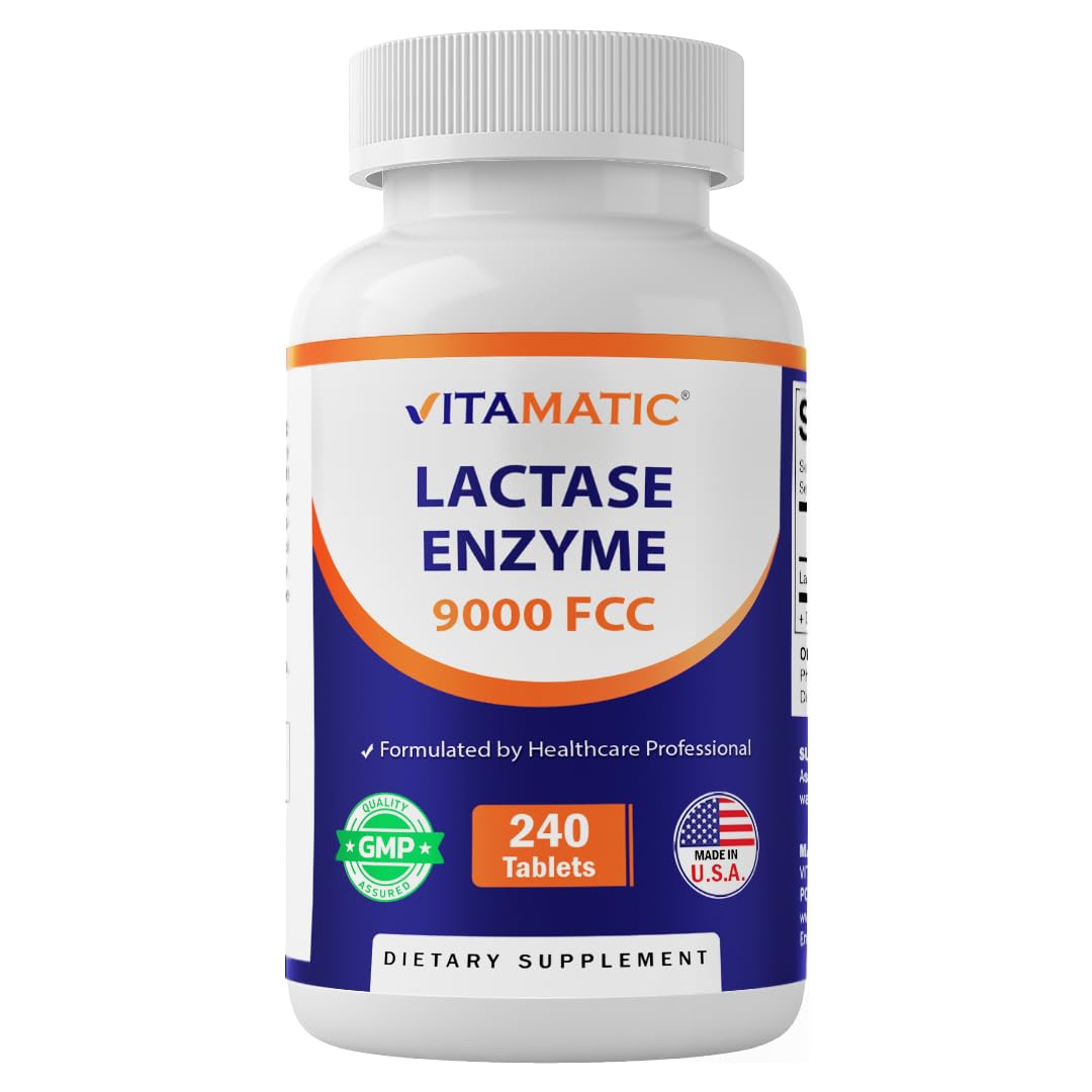 Vitamatic Lactase Enzyme 9000 FCC packaging shown to highlight dairy digestion support