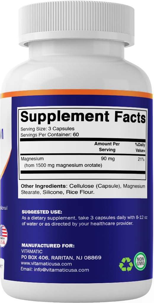 Vitamatic Magnesio Orotato: forma biodisponible para absorción eficiente.