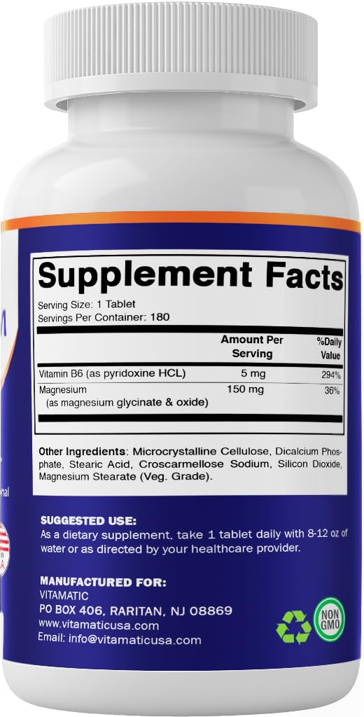 Vitamatic Magnesium with B6 GMP facility logo on packaging