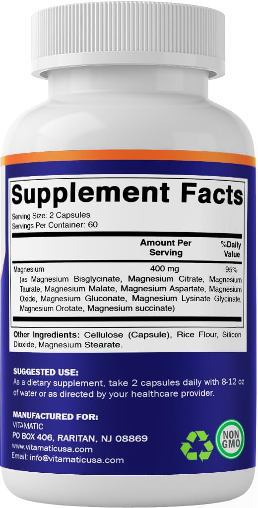 Vitamatic Magnesium Complex ingredients palette showing diverse magnesium forms.