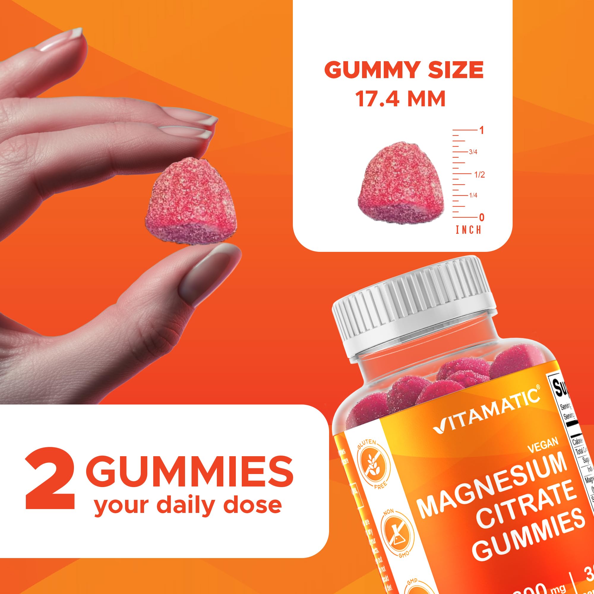 Vitamatic Magnesium Gummies 60-count bottle front view for convenient daily use