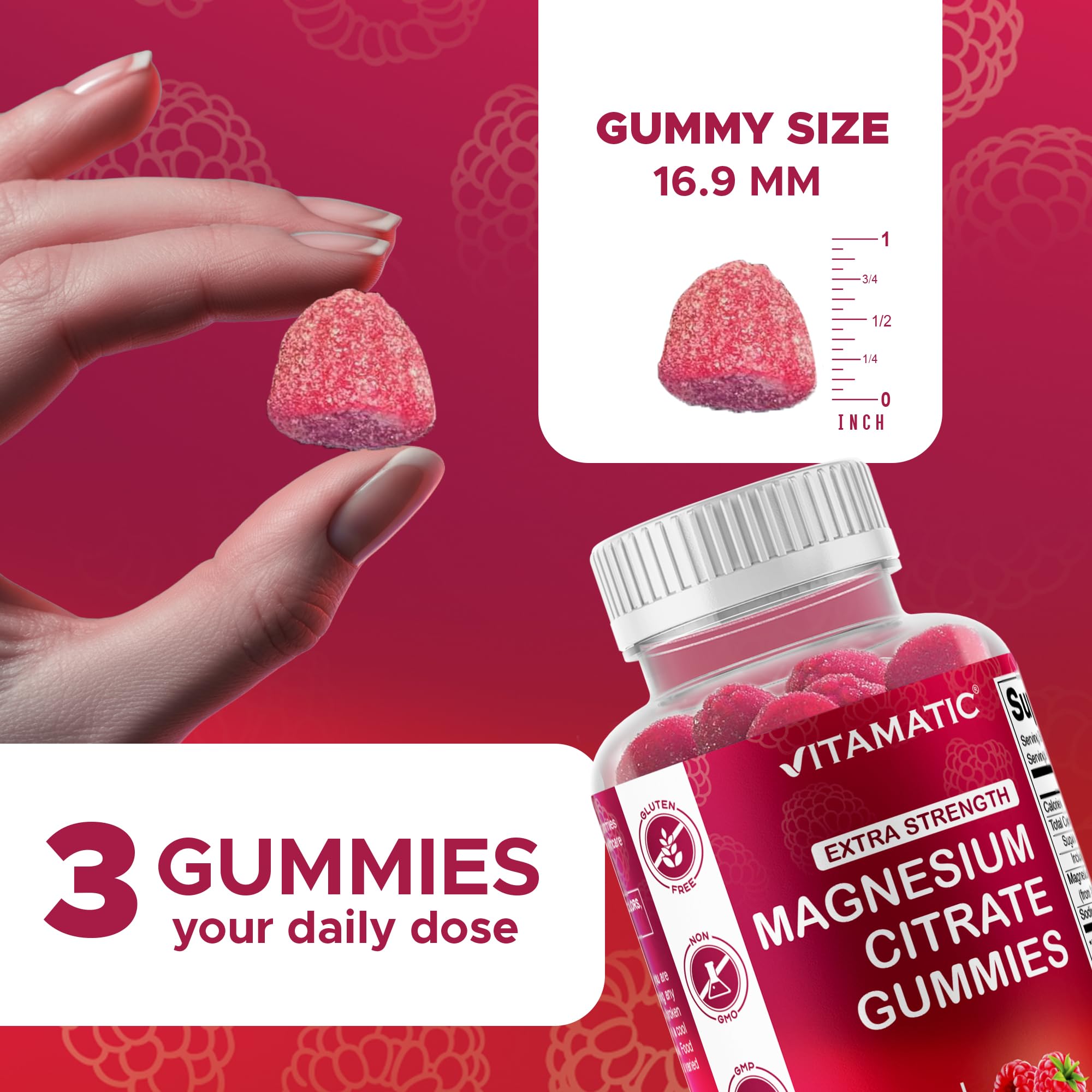 Vitamatic Magnesium Gummies bottle packaging shown