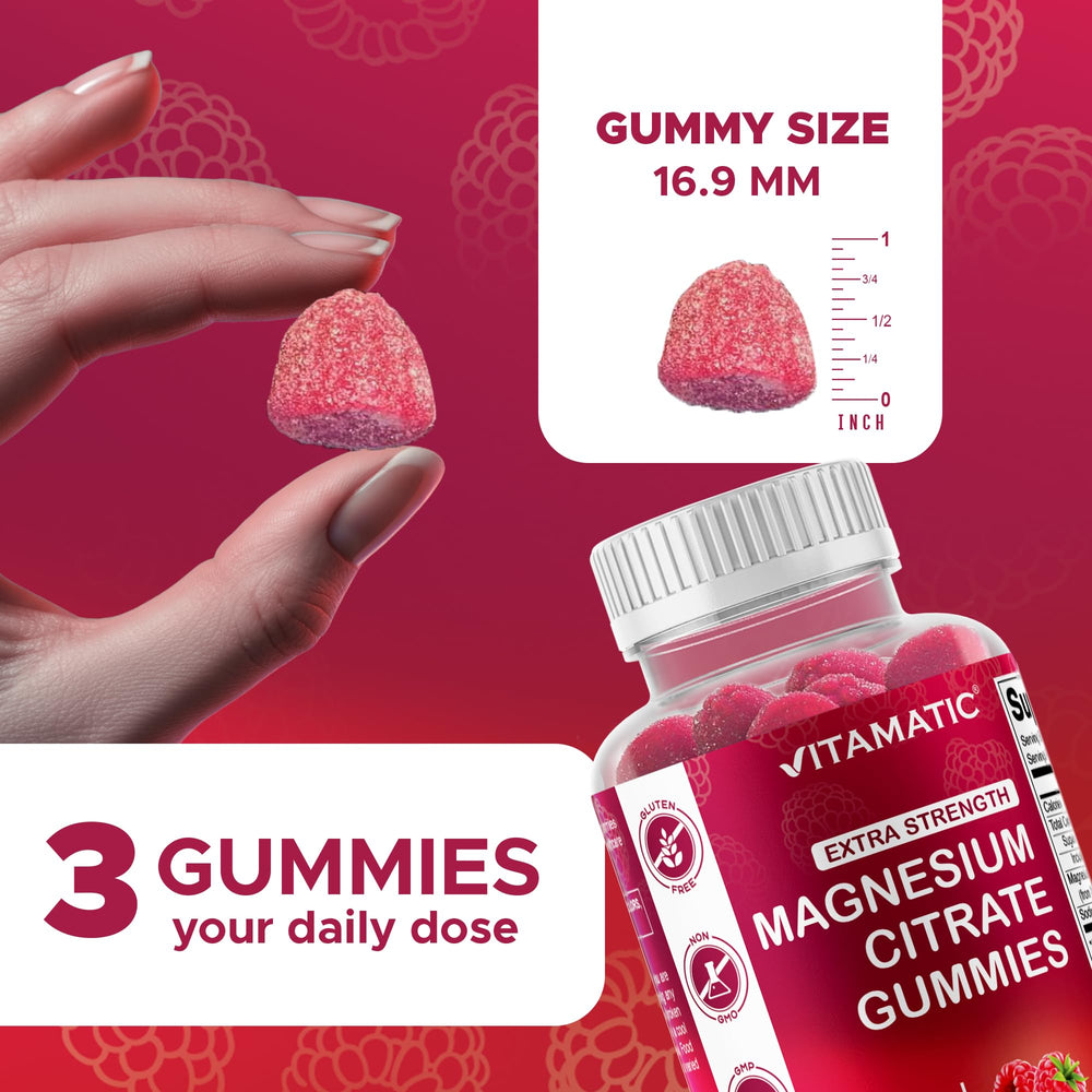 Vitamatic Magnesium Gummies bottle packaging shown