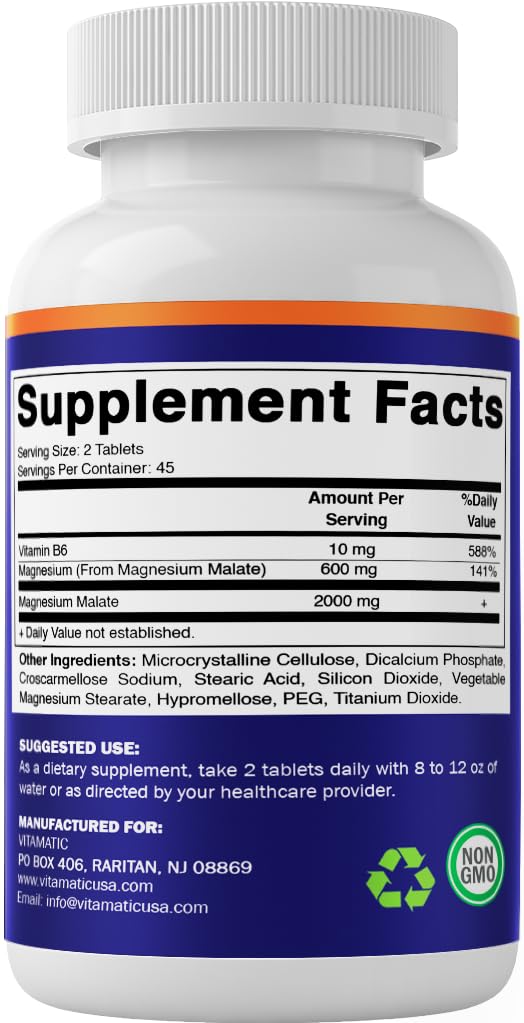 Vitamatic Magnesium Malate bottle side profile highlighting label details