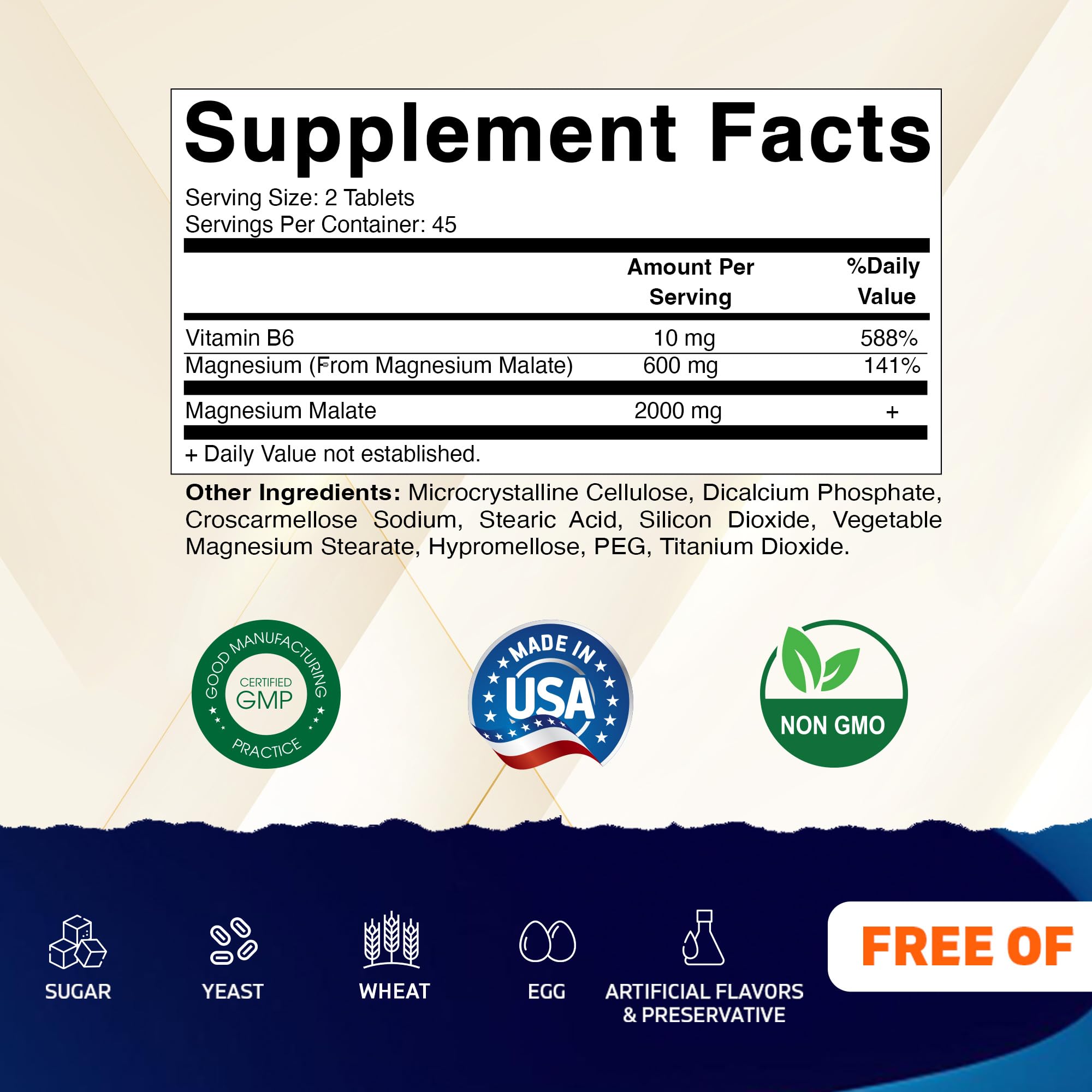 Vitamatic Magnesium Malate tablets close-up highlighting vegetarian formula and texture