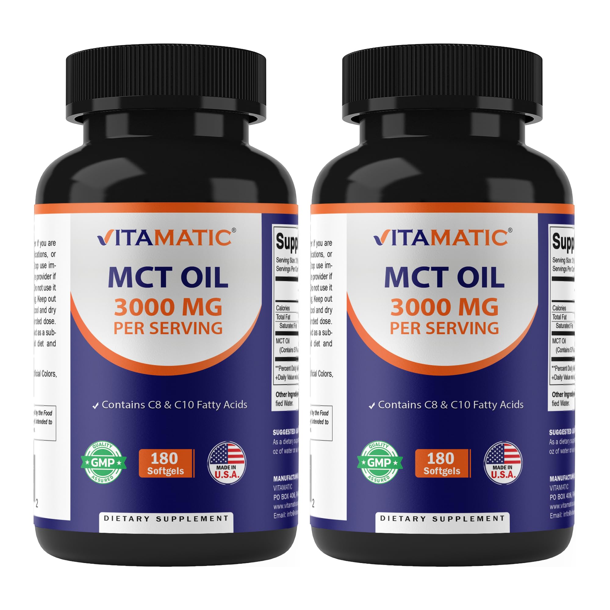 Vitamatic MCT oil capsules bottle front view highlighting keto-friendly supplement