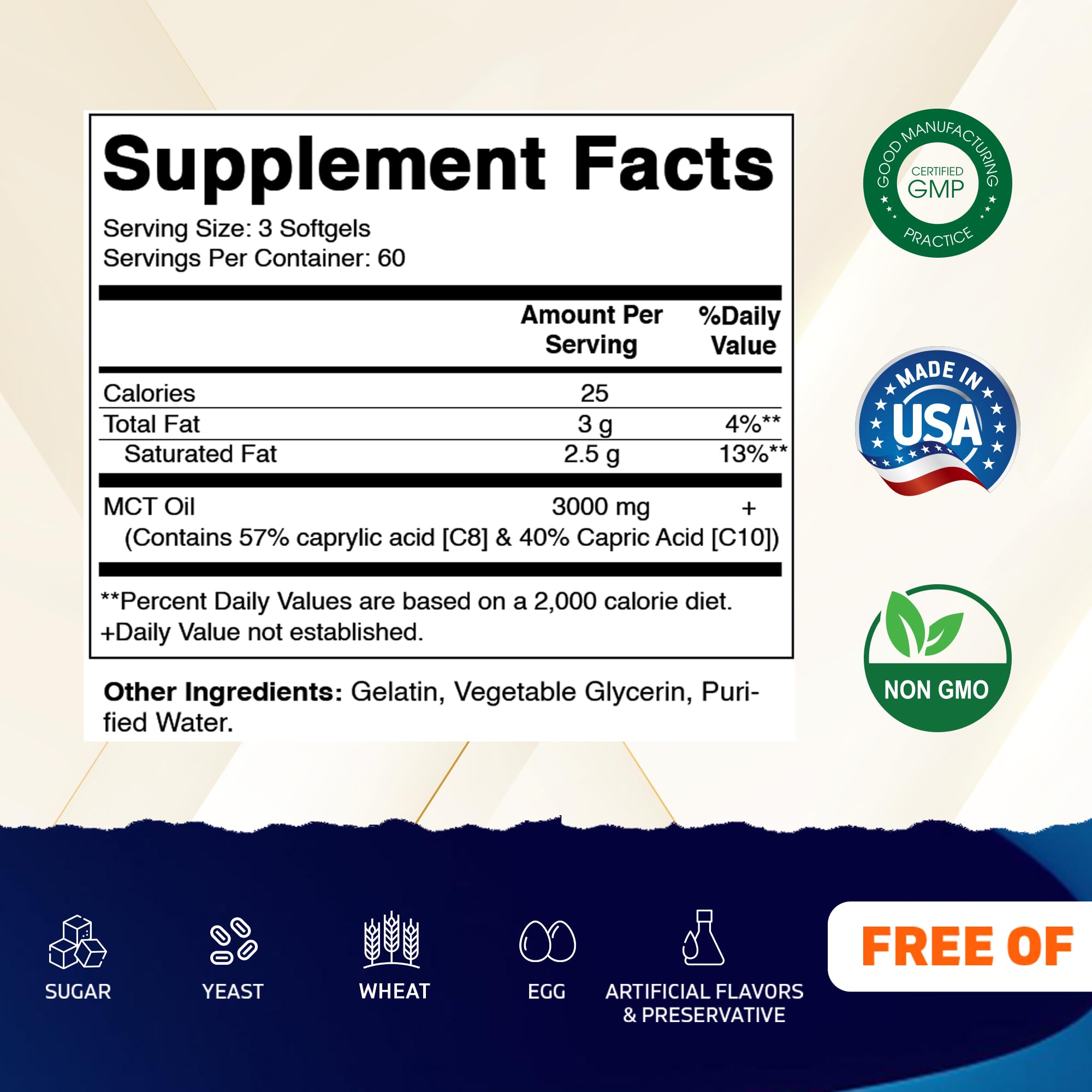 Vitamatic MCT softgels closeup showing caprylic and capric acids for energy support
