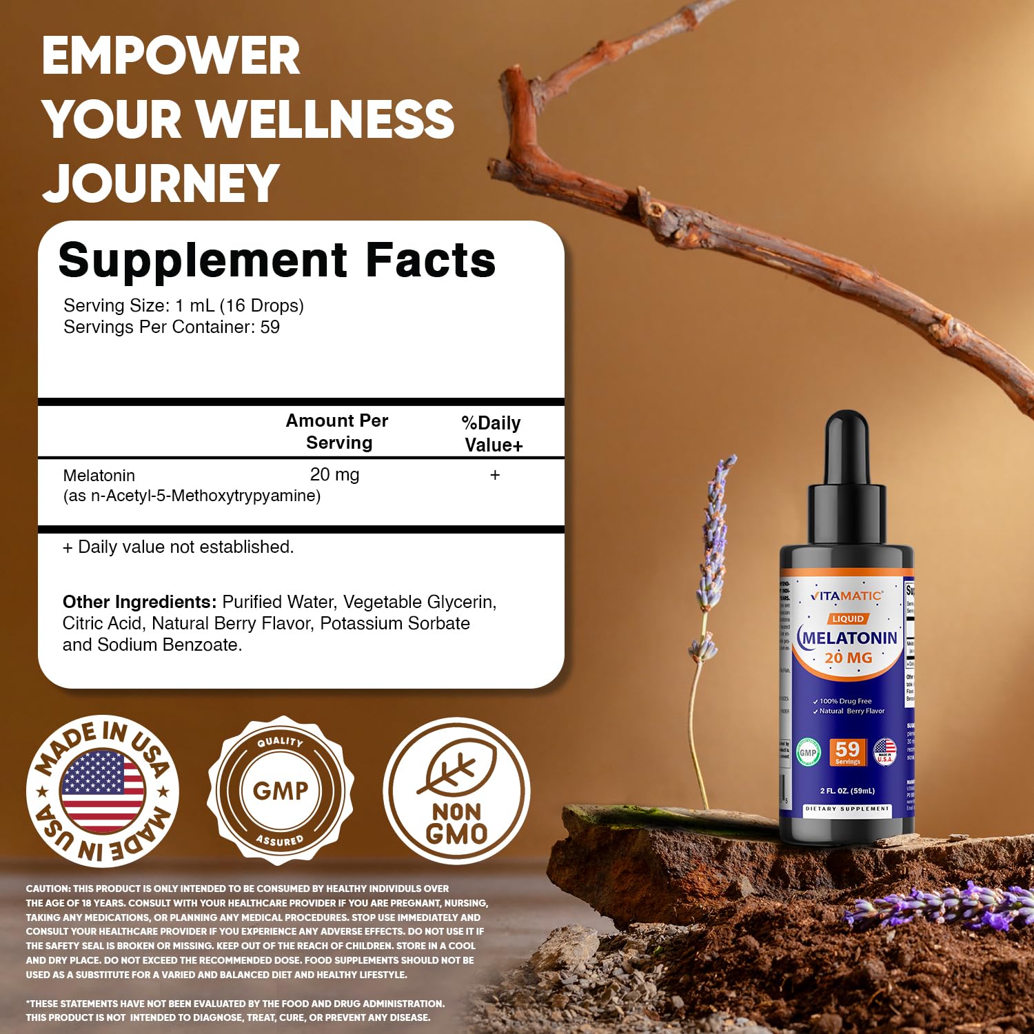 Vitamatic melatonin liquid drops dispense demonstrates easy, drop-by-drop dosing