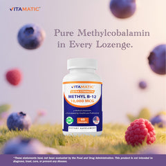 Vitamatic Methyl B12 bottle back label lists clean ingredients.