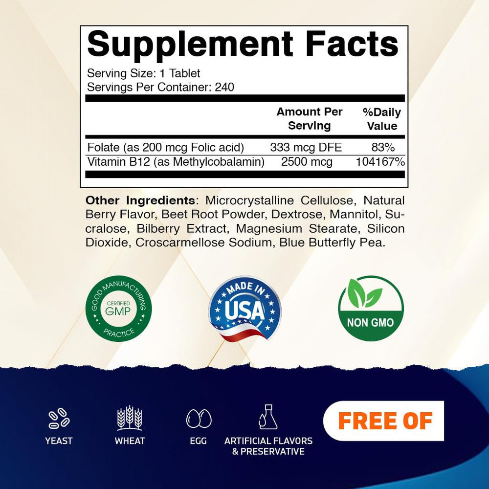 Vitamatic Methyl B12 fast-dissolve tablets for on-the-go use.