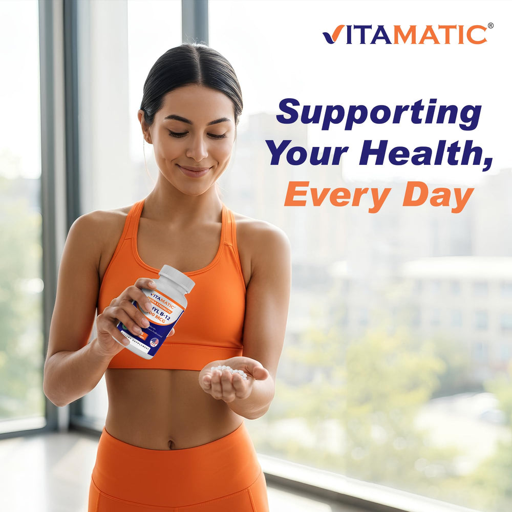 Vitamatic Methyl B12 on display shelf signals prominent product.