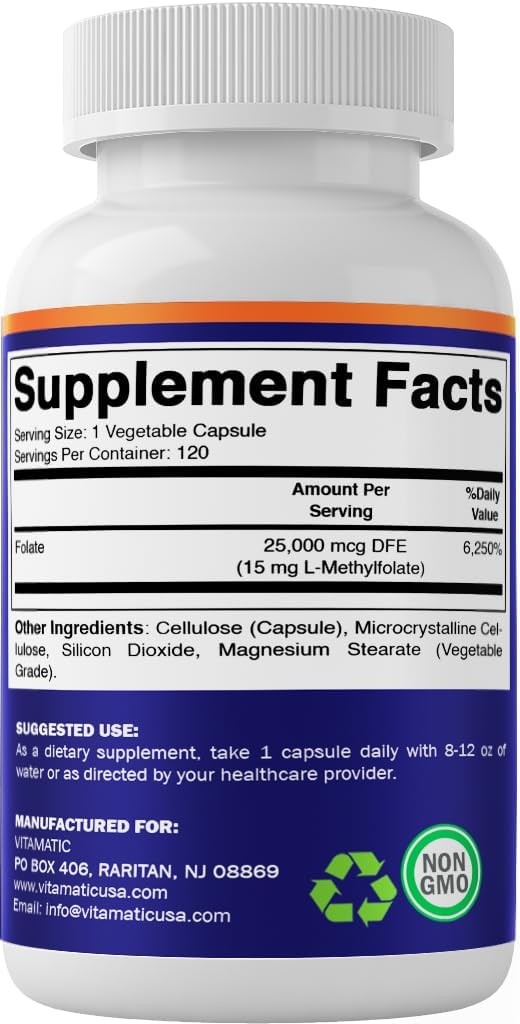 Vitamatic Methyl Folate embossed label close-up signaling quality.