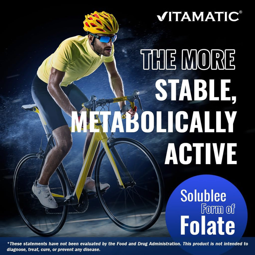 Vitamatic Methyl Folate packaging view suggesting convenient daily supplementation.