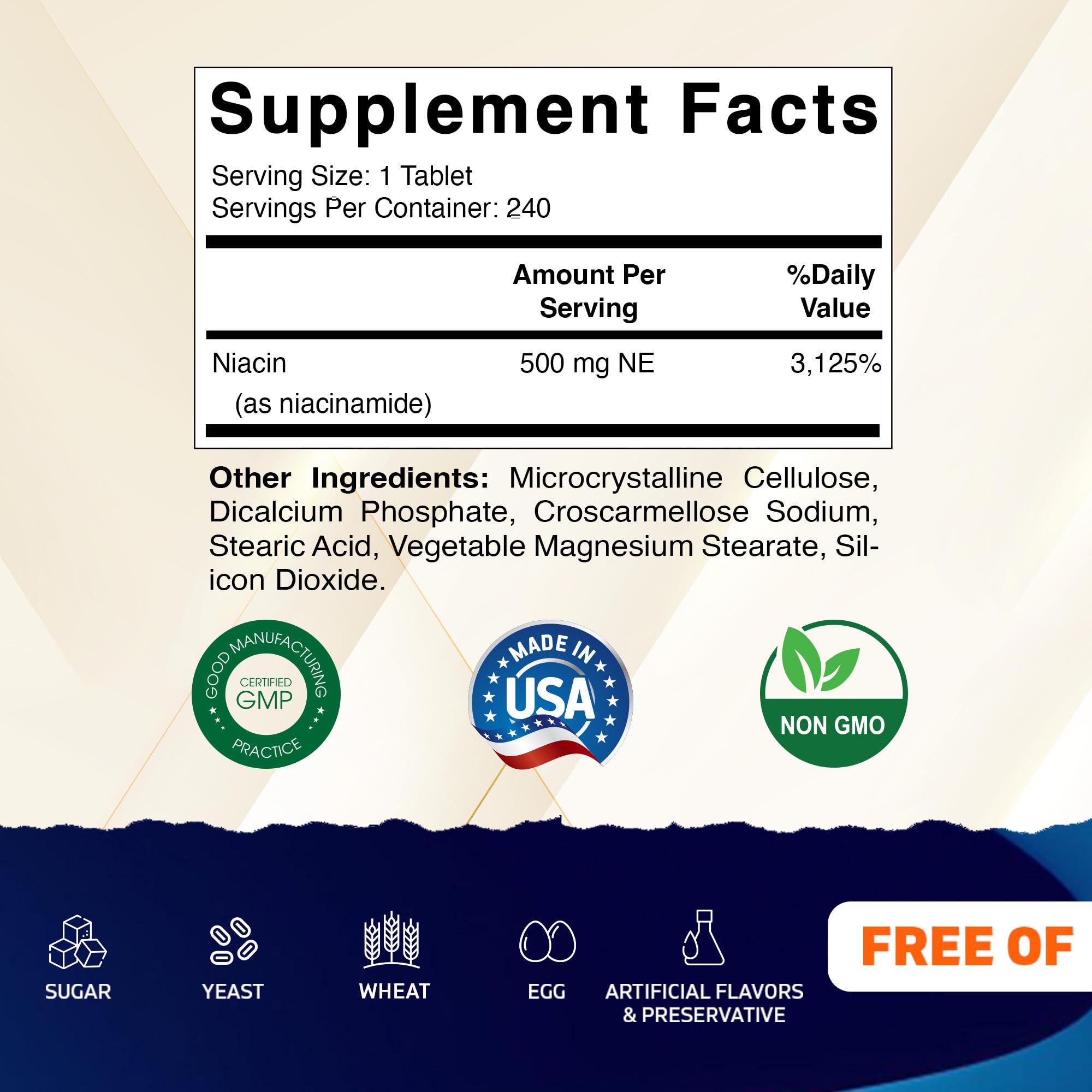 Vitamatic Niacinamide 500 mg tablets close-up highlighting shape and clean ingredients