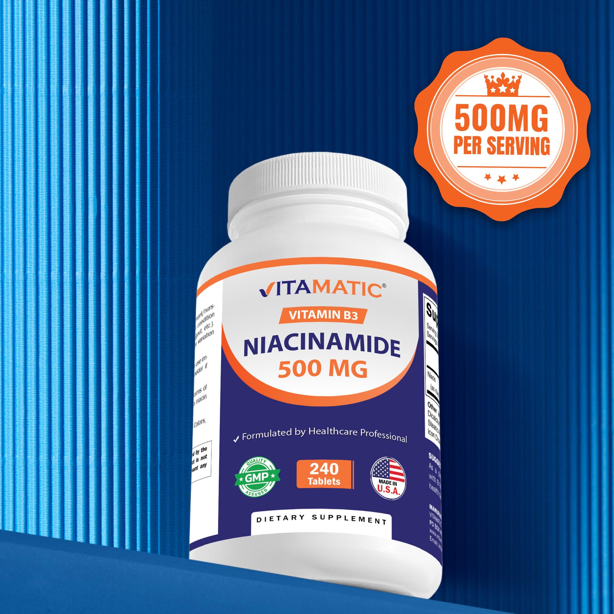 Vitamatic Niacinamide free-from ingredients panel signals allergen-free formulation