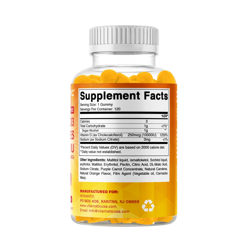 Orange-flavored Vitamatic D3 gummies ideal for daily mood support.
