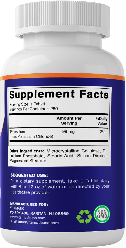 Vitamatic Potassium 99mg sello calidad EE UU: fabricación en USA