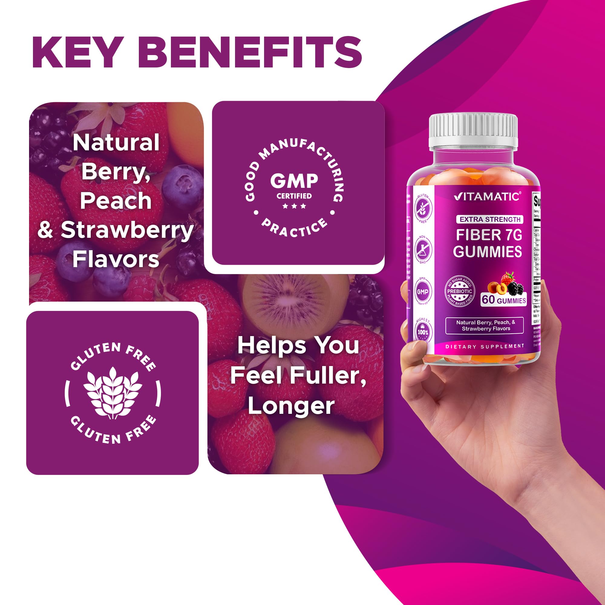 Vitamatic blackberry flavor gummy close-up with vivid color