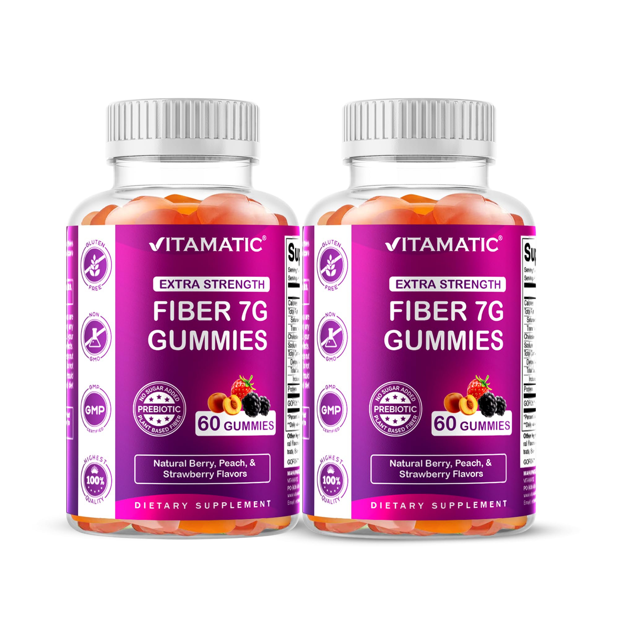 Vitamatic Prebiotic Fiber Gummies two-pack front view for daily routine and digestive support