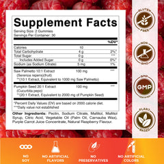 Vitamatic bottle label close-up highlighting Saw Palmetto and natural raspberry flavor