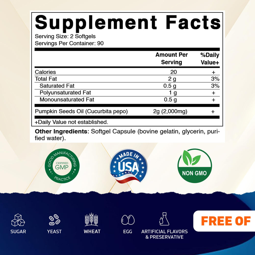 Vitamatic pumpkin seed oil softgels in a blister pack for convenient daily use.