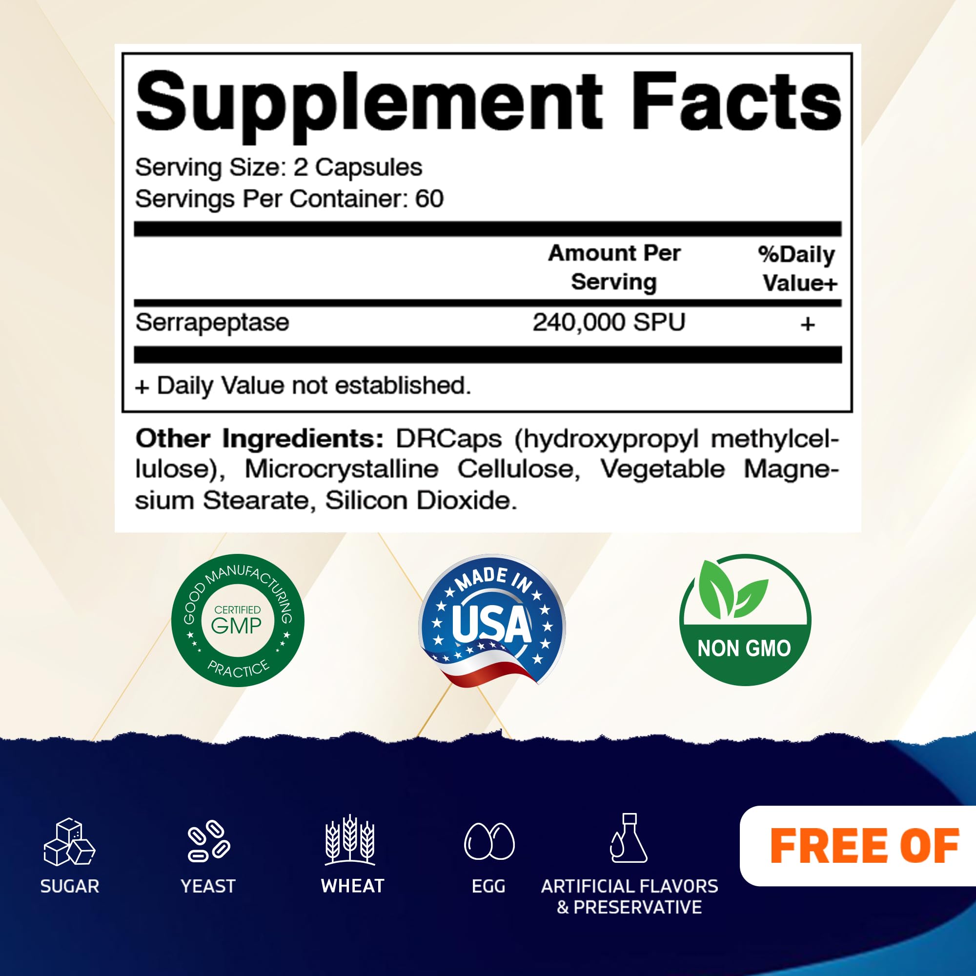 Vitamatic Serrapeptase capsules close-up highlighting delayed-release capsule design.