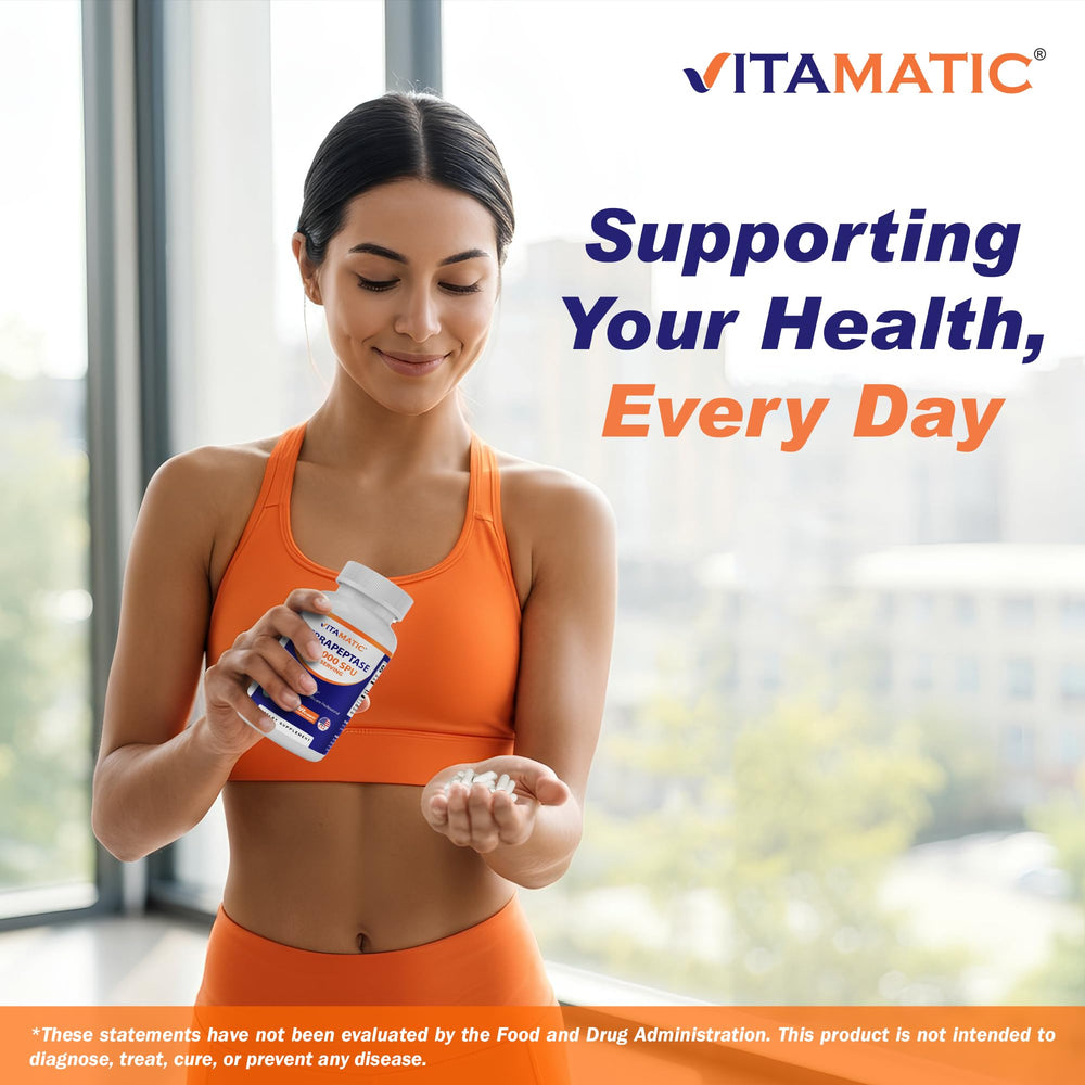 Gluten-free and non-GMO Vitamatic Serrapeptase label detail