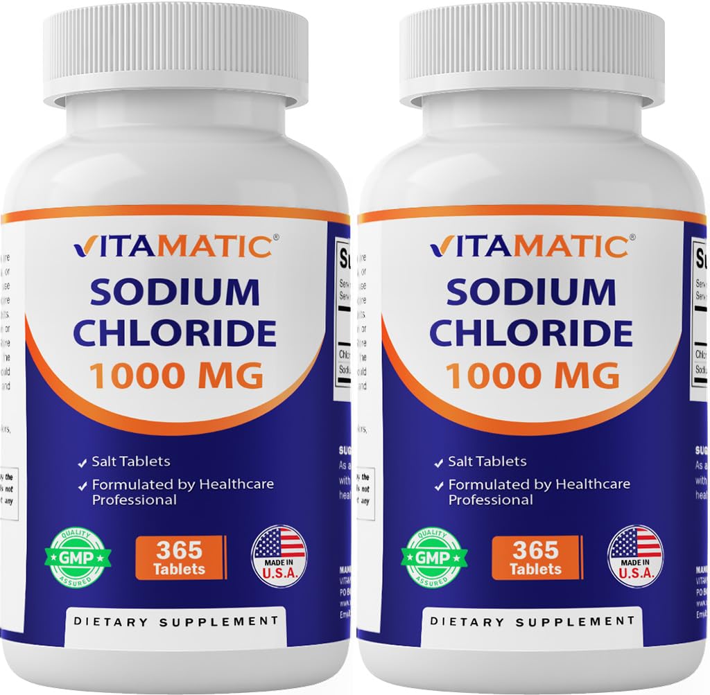 Vitamatic Sodium Chloride 1000mg bottle front supports hydration during activity