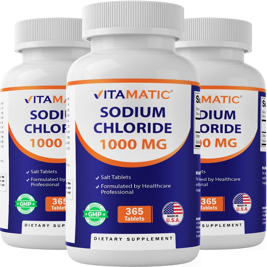 Vitamatic Sodium Chloride 1000mg bottle for easy hydration on the go.