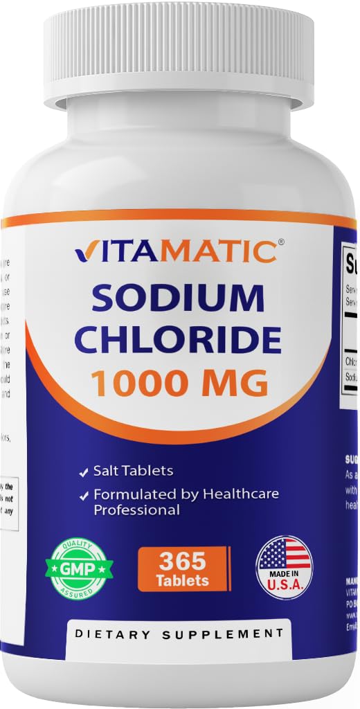 Vitamatic Sodium Chloride tablets bottle front supports hydration during workouts