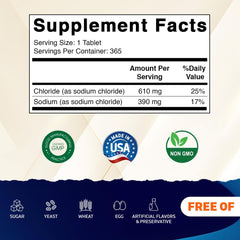 Vitamatic Sodium Chloride label close-up shows USP grade quality for reliable replenishment