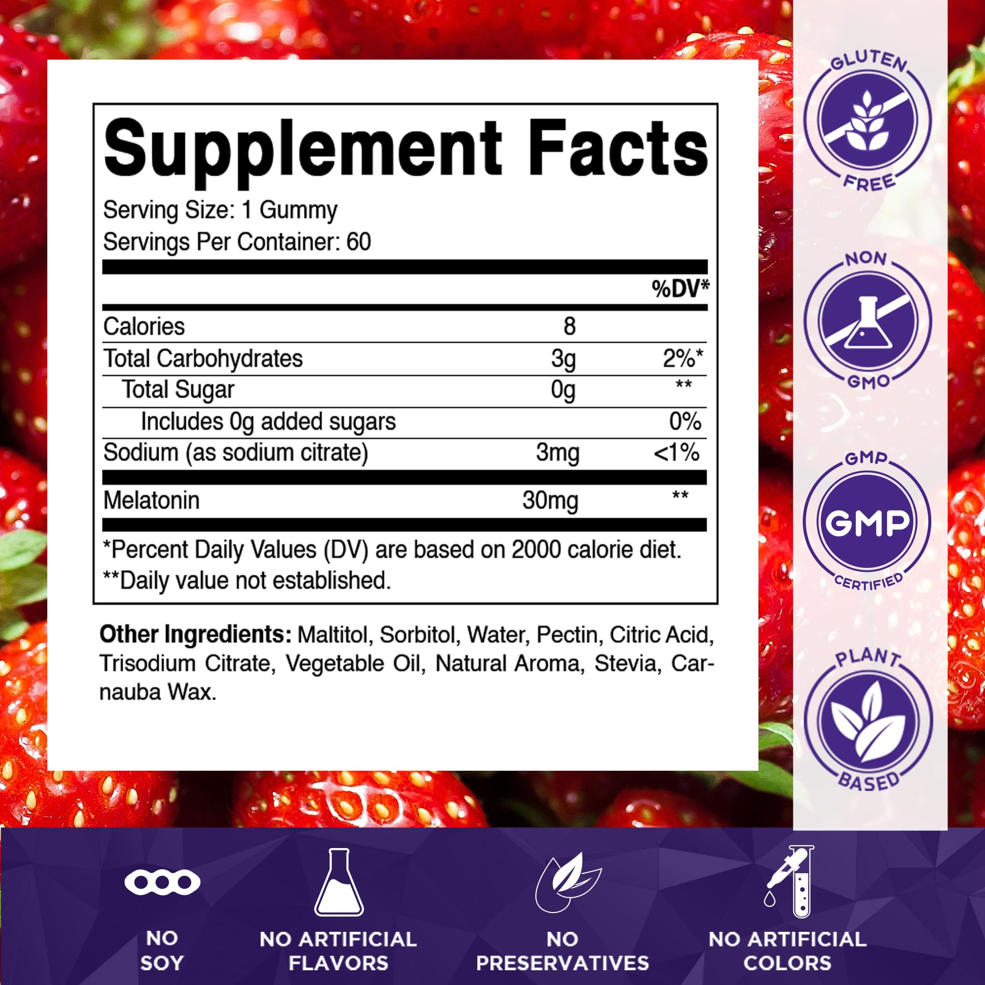 Vitamatic Sugar Free Melatonin bottle back lists vegan ingredients and potency