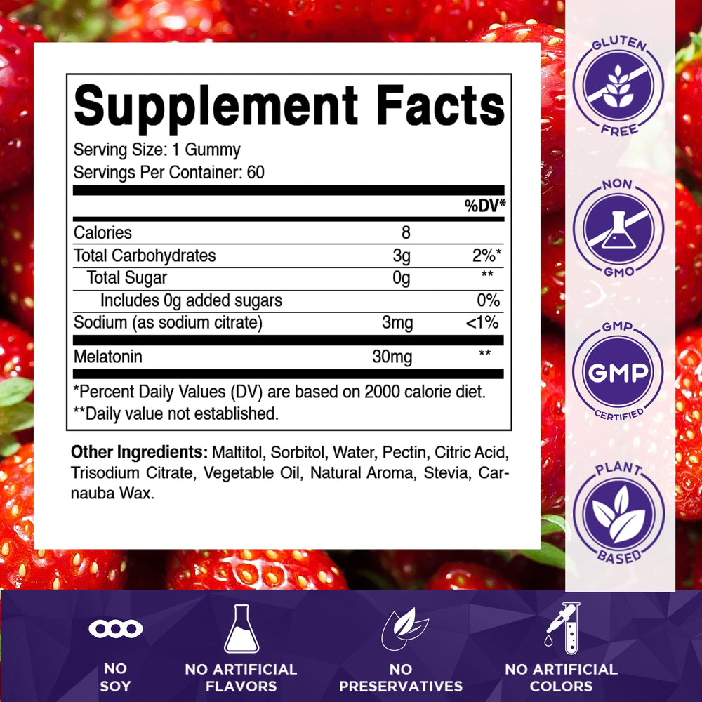 Vitamatic Sugar Free Melatonin bottle back lists vegan ingredients and potency