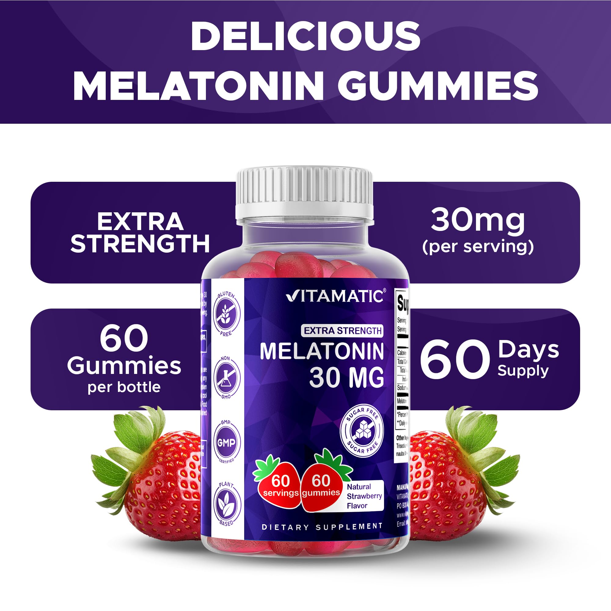 Vitamatic strawberry flavor gummies emphasize easy, drug-free nightly use