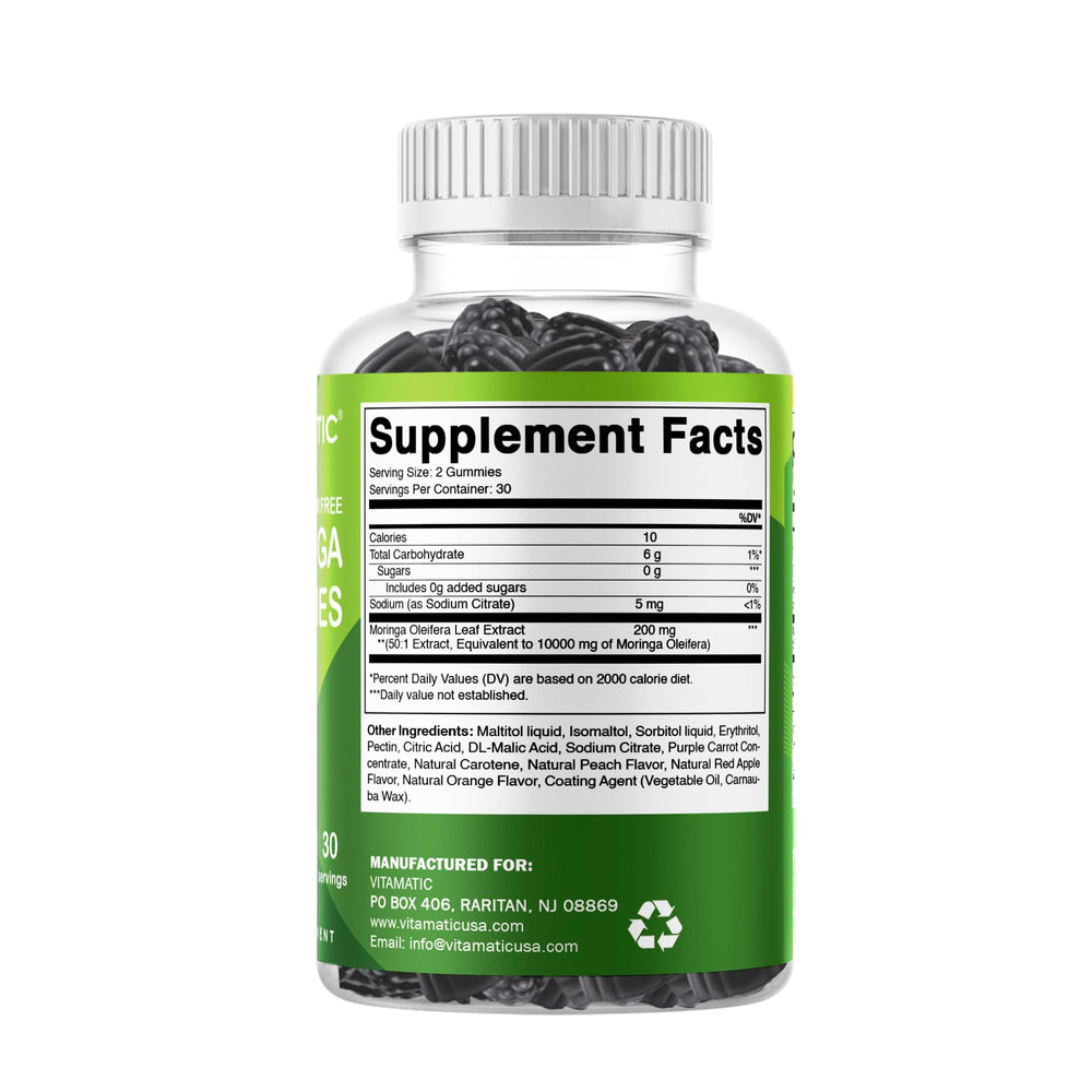 Vitamatic Sugar Free Moringa Gummies ingredients panel close view