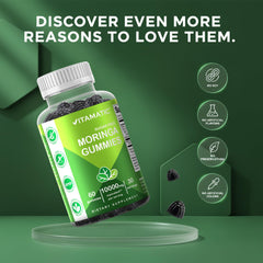 Vitamatic Sugar Free Moringa Gummies pack shot with bottle and gummies