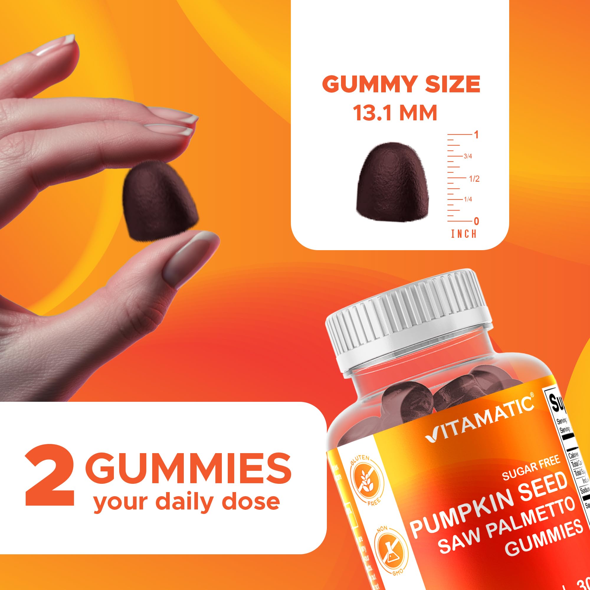 Vitamatic sugar-free gummies on counter illustrating 60-count packaging benefits