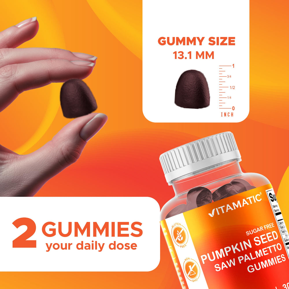 Vitamatic sugar-free gummies on counter illustrating 60-count packaging benefits