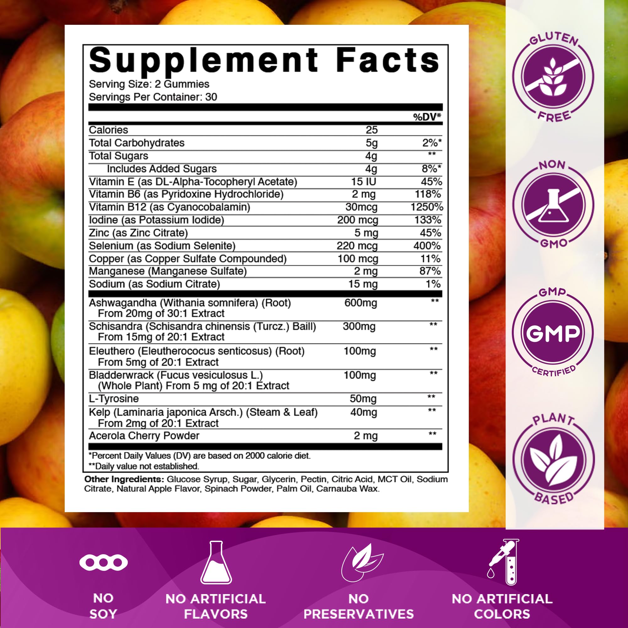 Vitamatic thyroid gummies close-up reveals chewy texture and natural apple taste