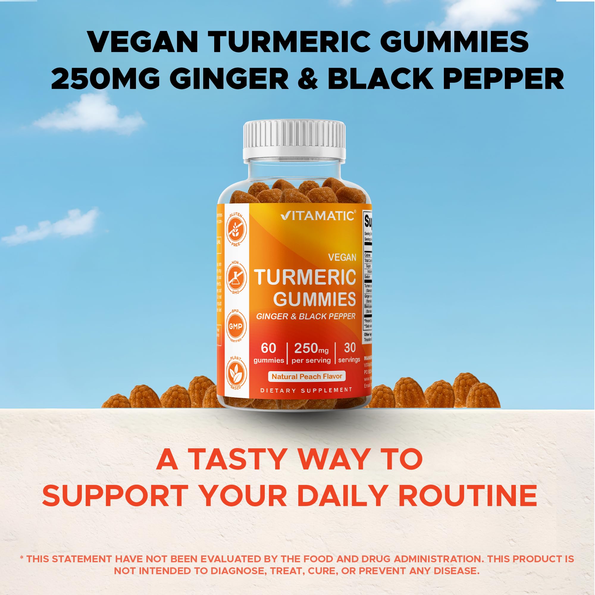 Vitamatic turmeric gummies bottle shot for on the go use