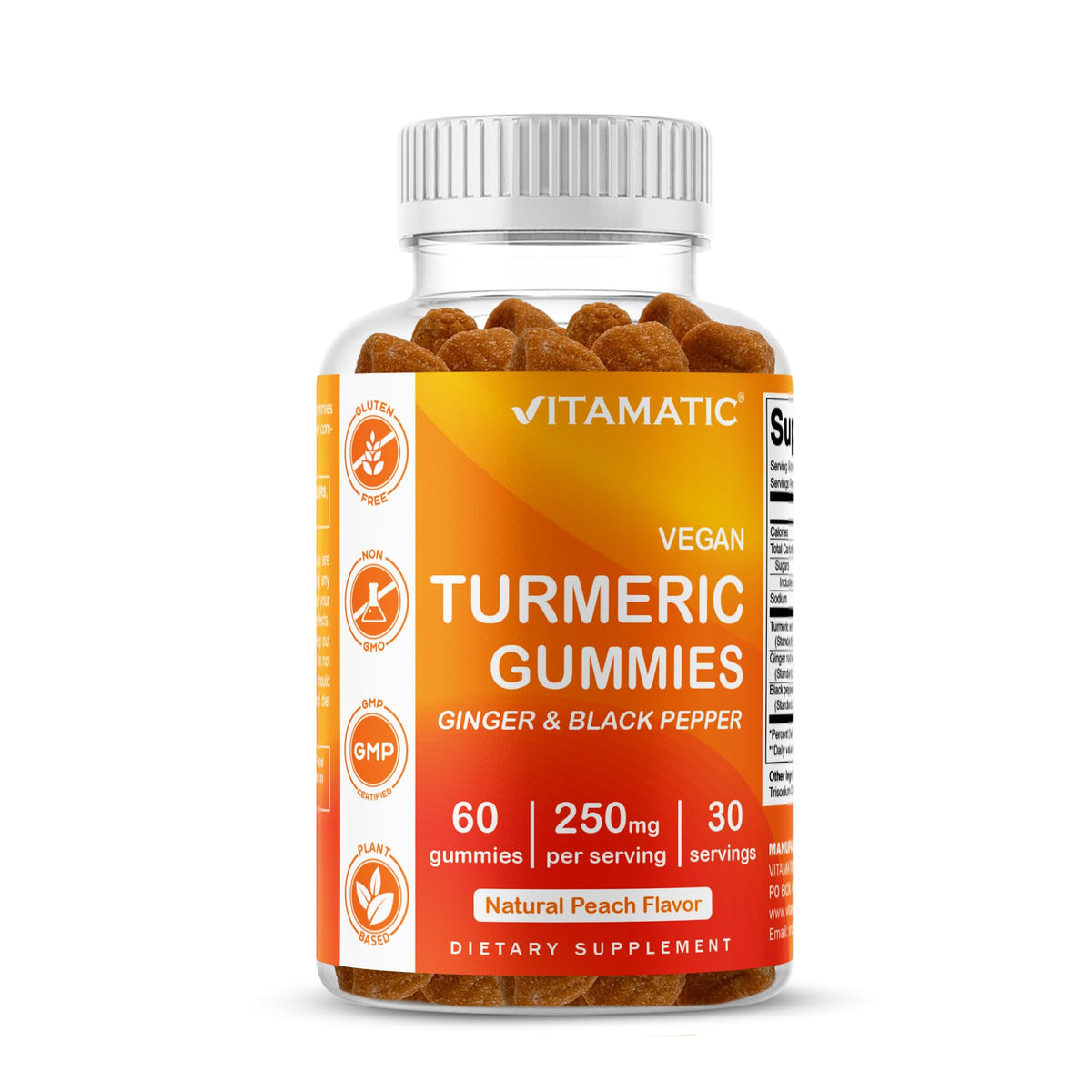 Vitamatic Turmeric Gummies peach flavor for a tasty daily chew