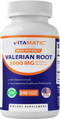 Vitamatic Valerian bottle front with 240 capsules for nightly use.