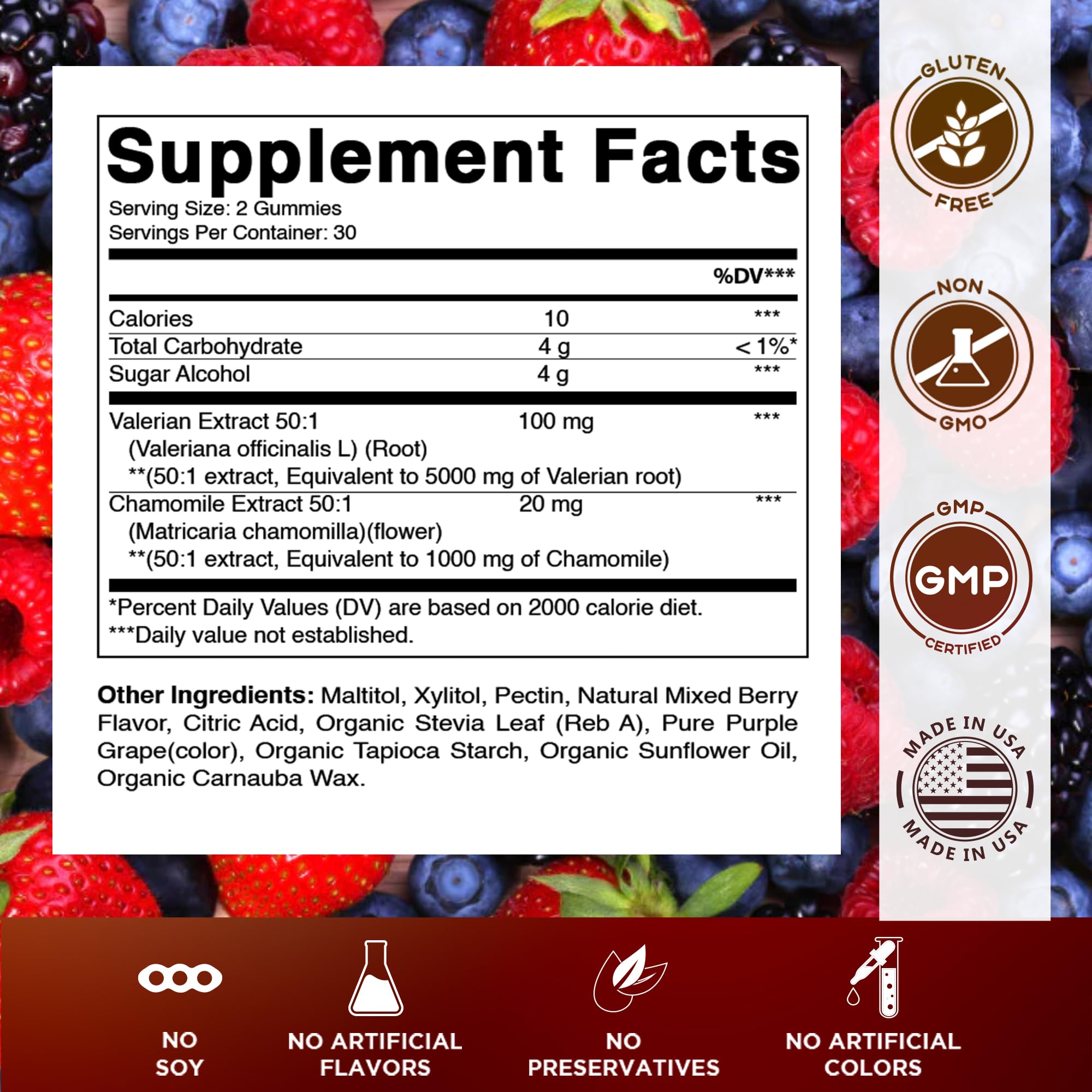 Closeup of Vitamatic gummies highlighting mixed berry flavor