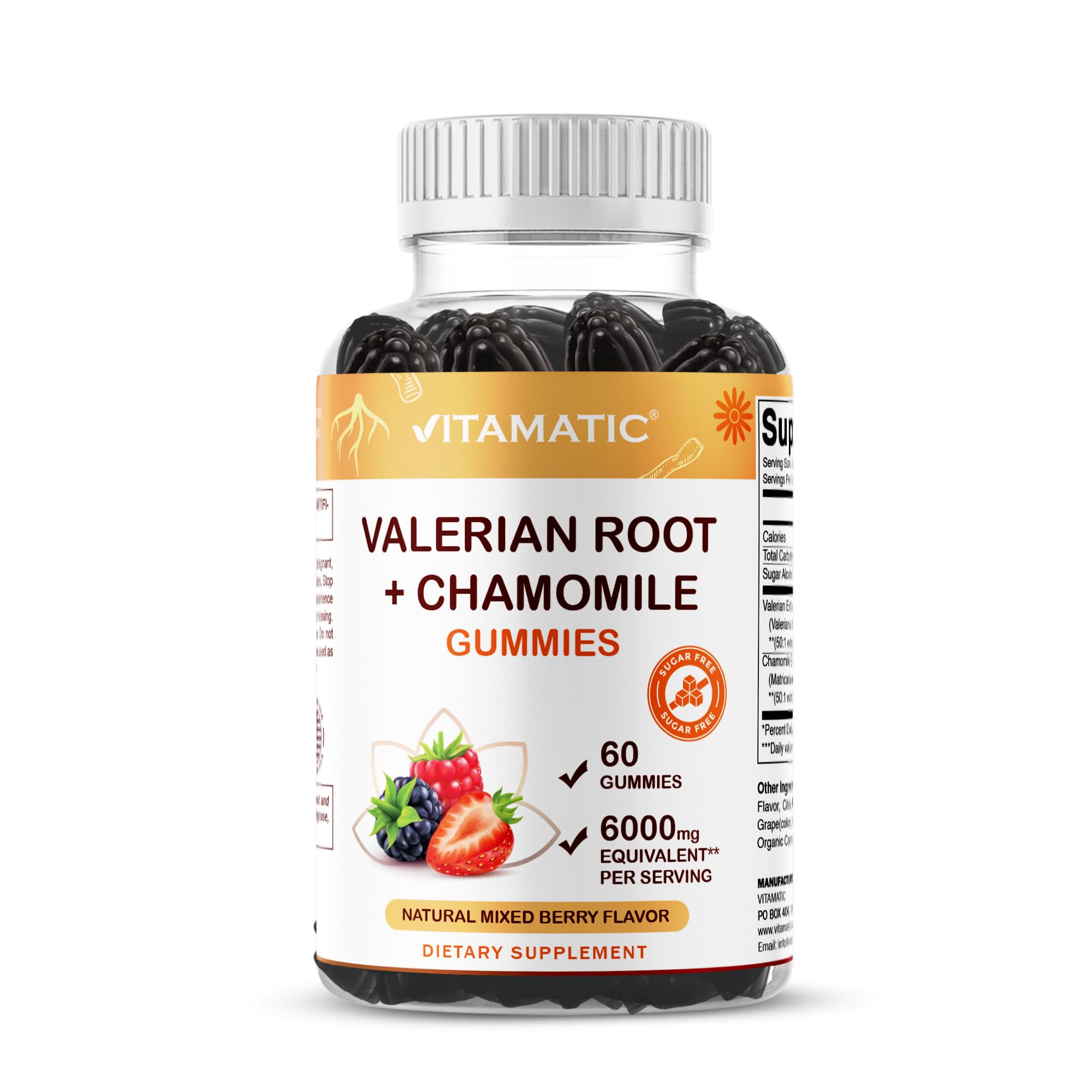 Vitamatic Valerian gummies bottle front for calm evening routine