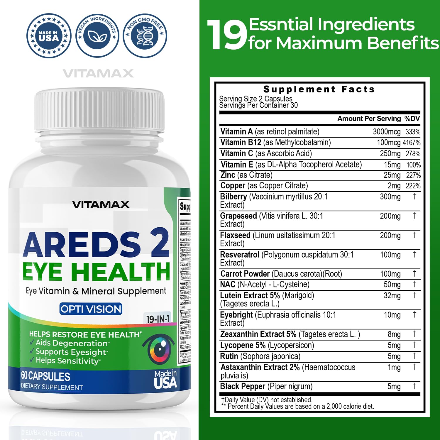 Vitamax AREDS2 bottle on shelf ready for daily eye health routine.